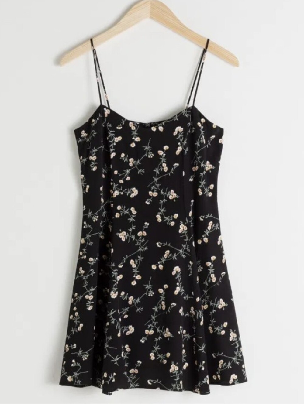 & Other Stories Black Floral Slip Mini Dress